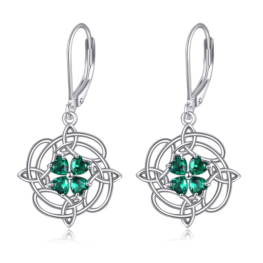 Orecchini a monachella con nodo celtico e quadrifoglio in argento sterling a forma di cuore con zirconi cubici