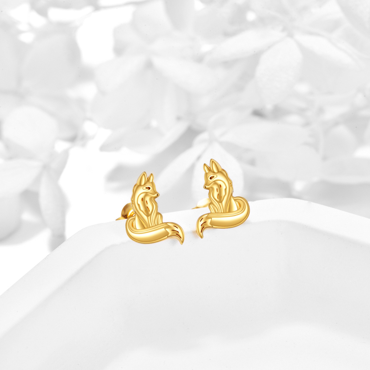 14K Gold Fox Stud Earrings-4