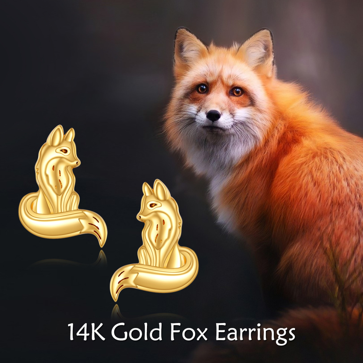 14K Gold Fox Stud Earrings-3