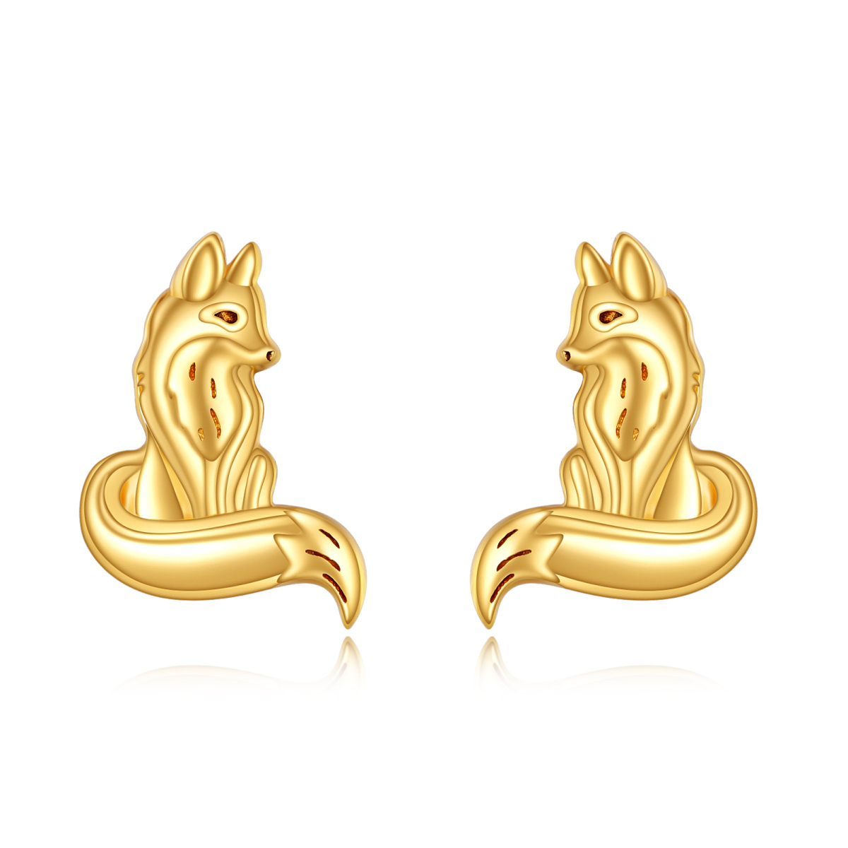 14K Gold Fox Stud Earrings-1