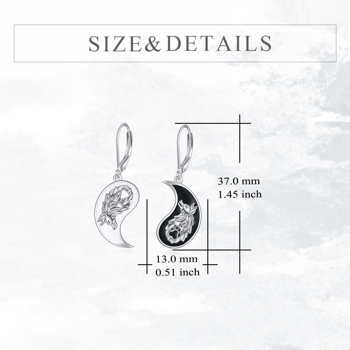 Sterling Silver Two-tone Wolf & Yin Yang Drop Earrings-5