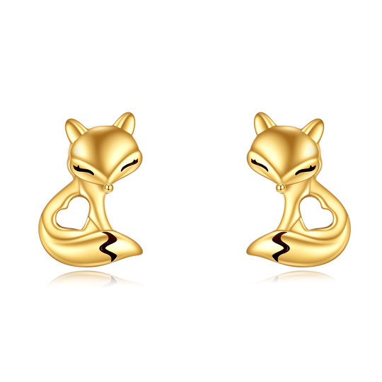 Boucles d'oreilles à tige en forme de renard en or 14 carats