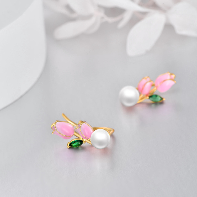 Boucles d'oreilles tulipe en argent sterling 925 avec perle comme cadeaux pour femmes et filles-3
