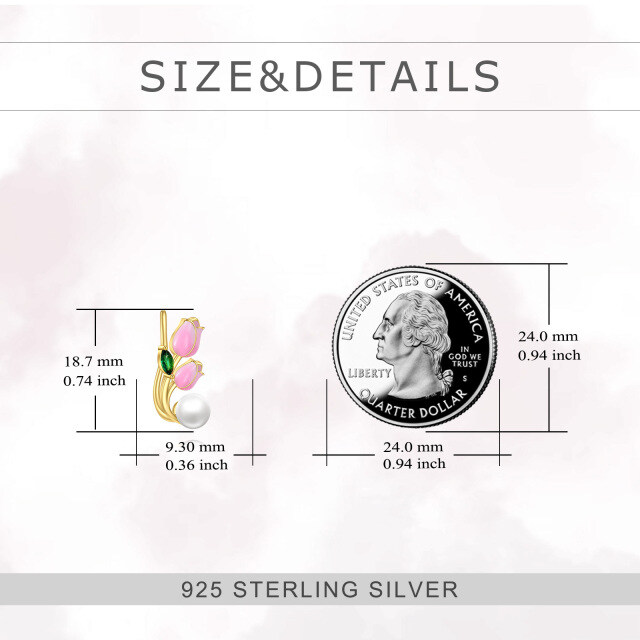 Pendientes de tulipán de plata de ley 925 con perla como regalo para mujeres y niñas-4