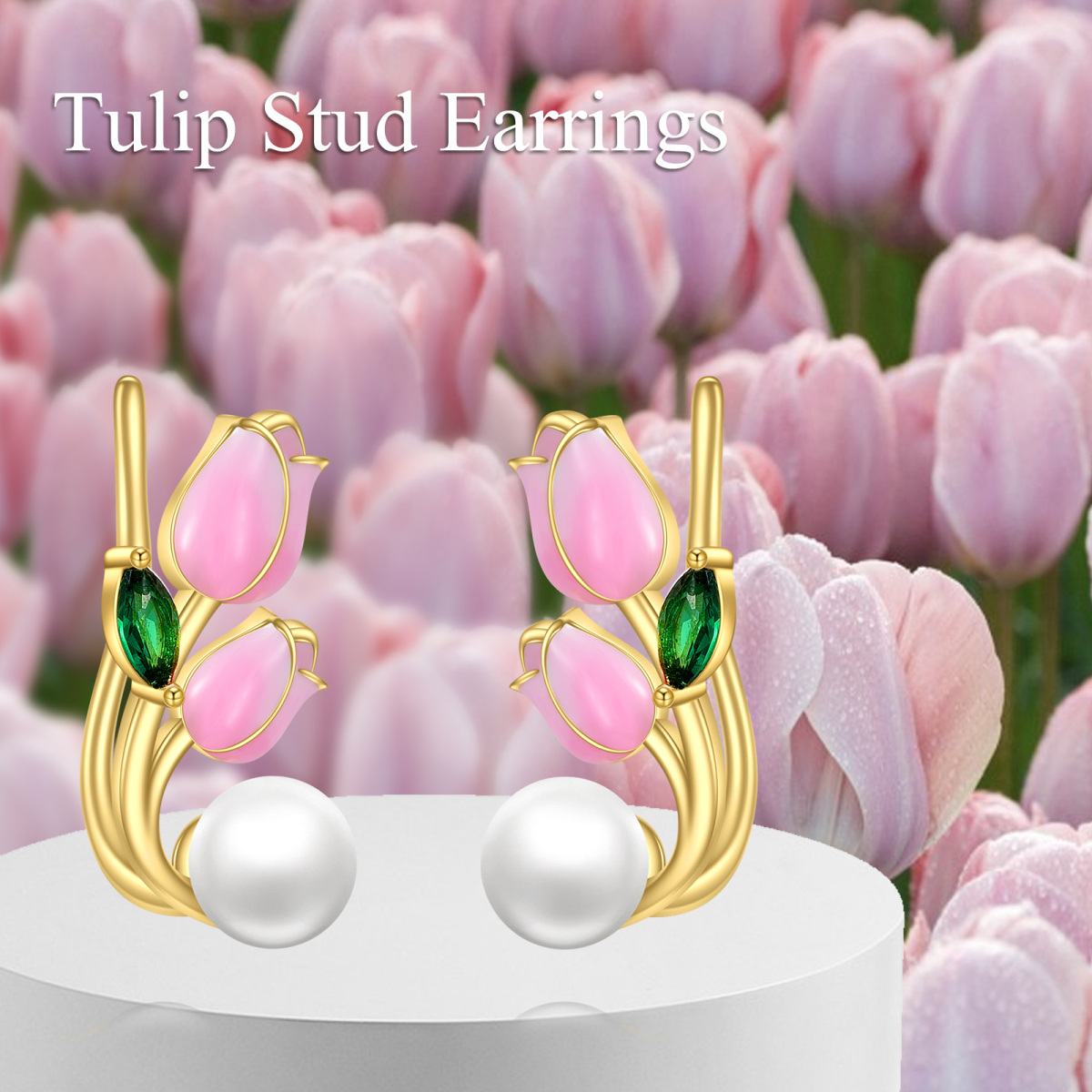 Sterling Silver with Yellow Gold Plated Tulip Stud Earrings-6