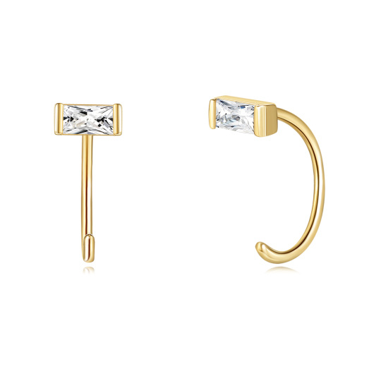 14K Gold Cubic Zirconia Hoop Earrings