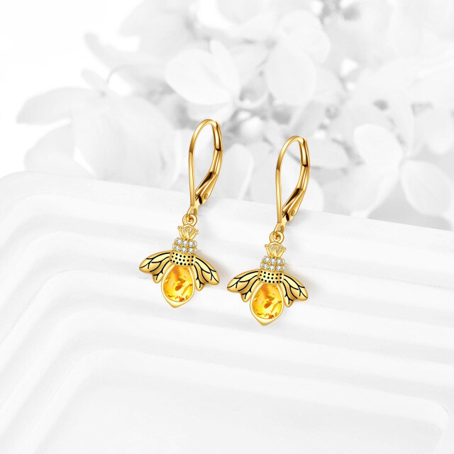 14K Gold Crystal & Cubic Zirconia Bee Lever-back Earrings-3