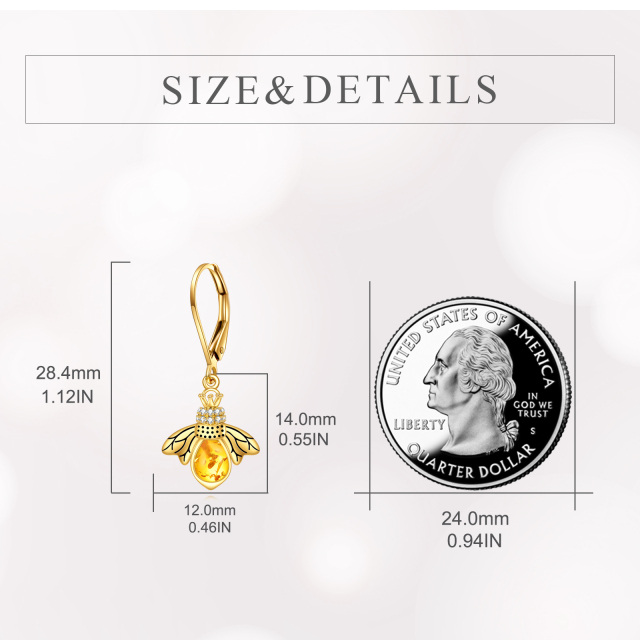 Boucles d'oreilles dormeuses en forme d'abeille en cristal et zircone cubique en or 14 carats-5