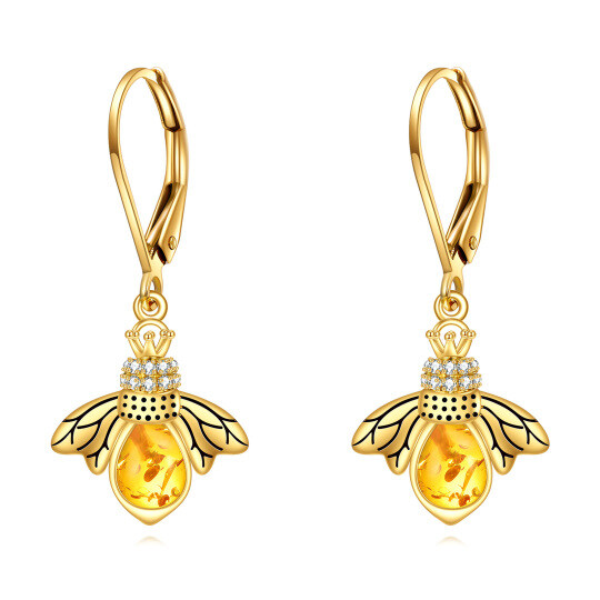 14K Gold Crystal & Cubic Zirconia Bee Lever-back Earrings