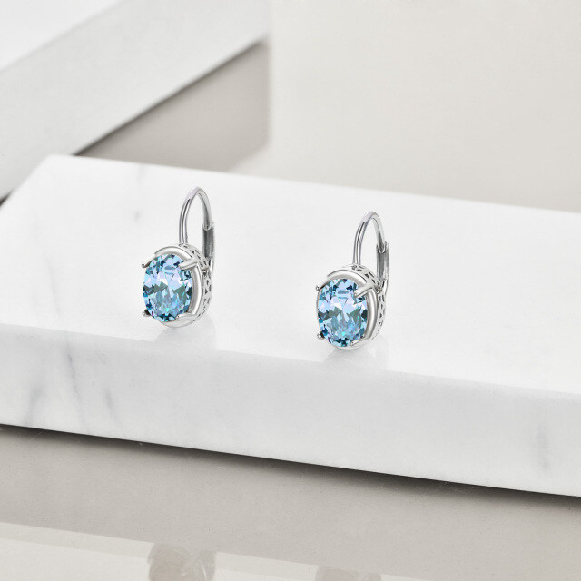 Sterling Silver Aquamarine Oval Shaped Lever-back Earrings-3