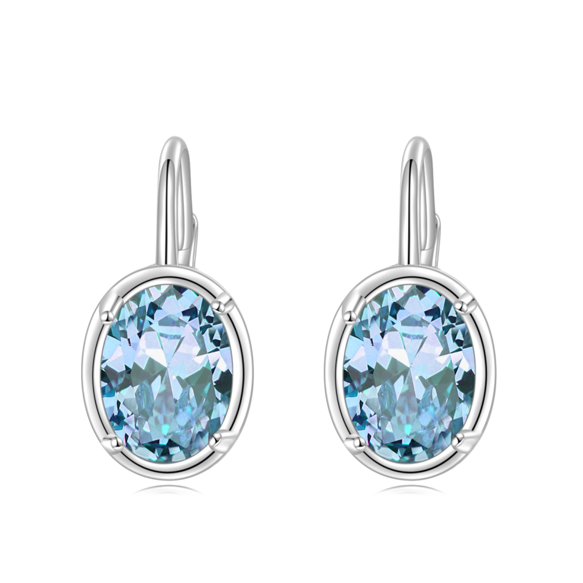 Sterling Silver Aquamarine Oval Shaped Lever-back Earrings-1