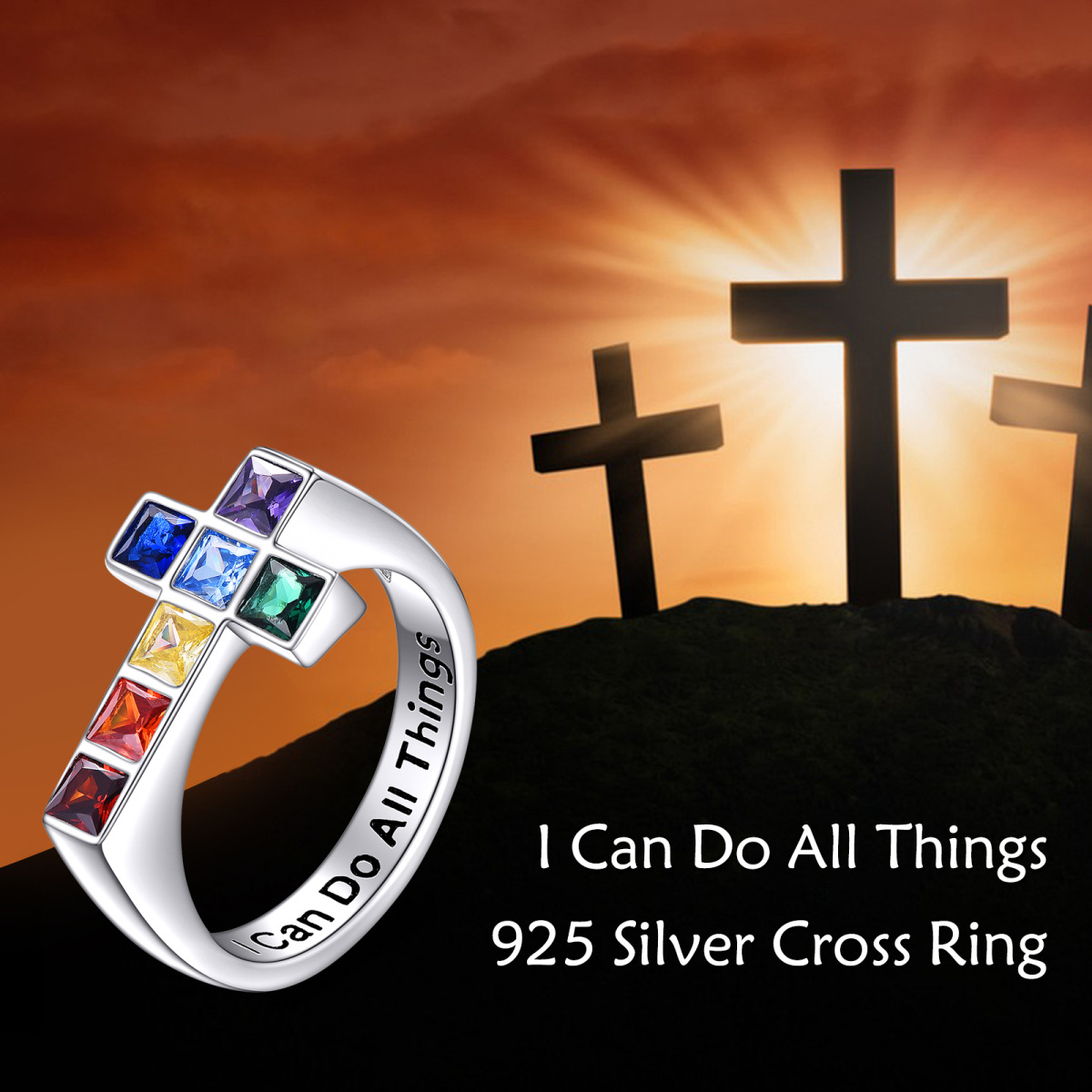Sterling Silver Zircon Cross Ring-6