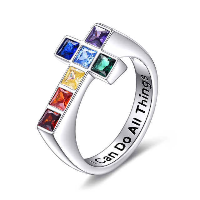 Sterling Silber Zirkon Kreuz Ring-0