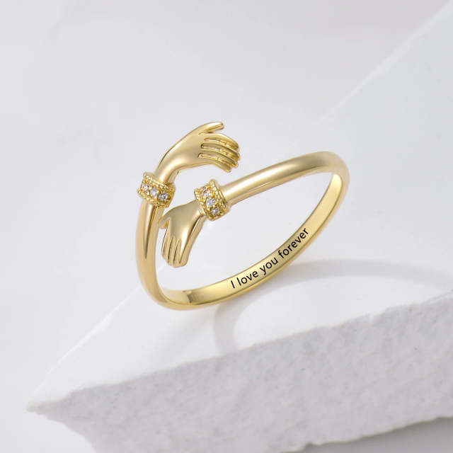 9K Gold runden Zirkon personalisierte Gravur Ring mit eingraviertem Wort-3