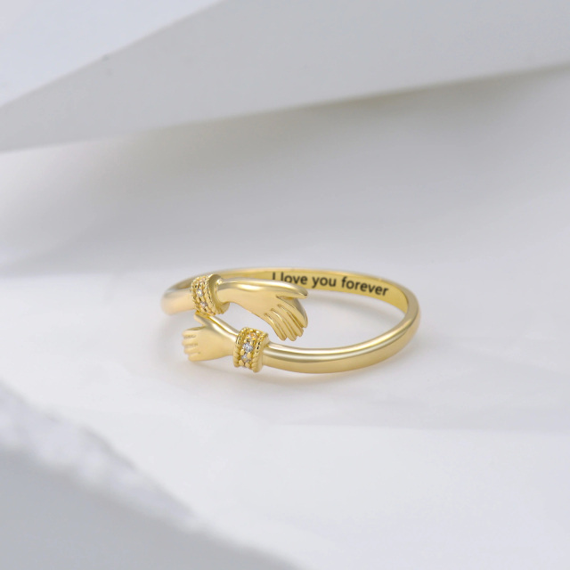 9K Gold runden Zirkon personalisierte Gravur Ring mit eingraviertem Wort-4