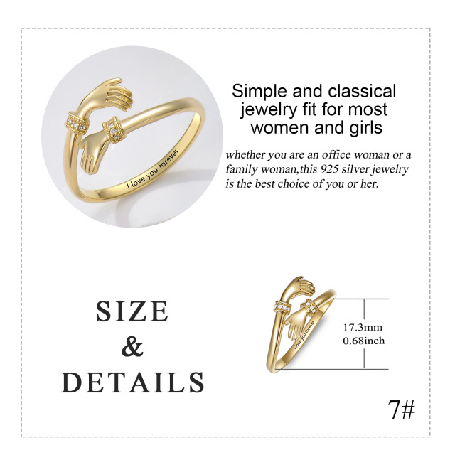 9K Gold Round Zircon Personalized Engraving Ring with Engraved Word-5