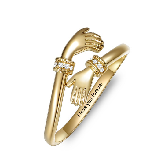 Anéis de mão ajustáveis em ouro 9k personalizados para abraçar joias de banda para mulheres