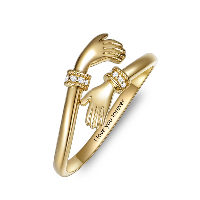 Anéis de mão ajustáveis em ouro 9k personalizados para abraçar joias de banda para mulheres-0