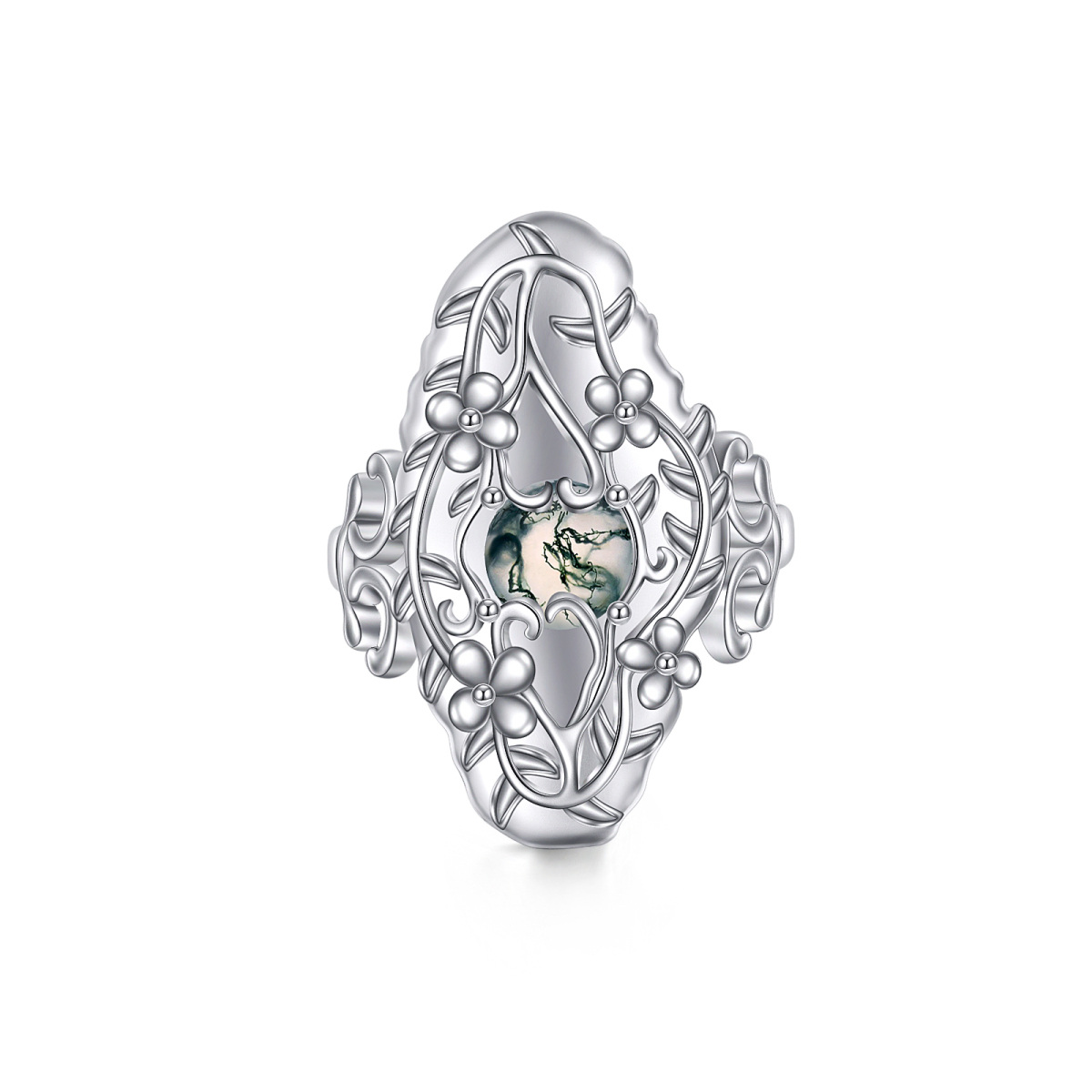 Bague en argent sterling en agate mousse et lierre-1