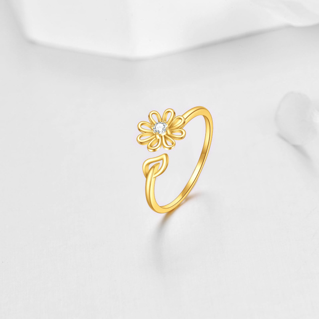 14K Gold kubischer Zirkonia Gänseblümchen offener Ring-3