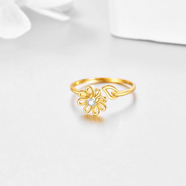 14K Gold kubischer Zirkonia Gänseblümchen offener Ring-4