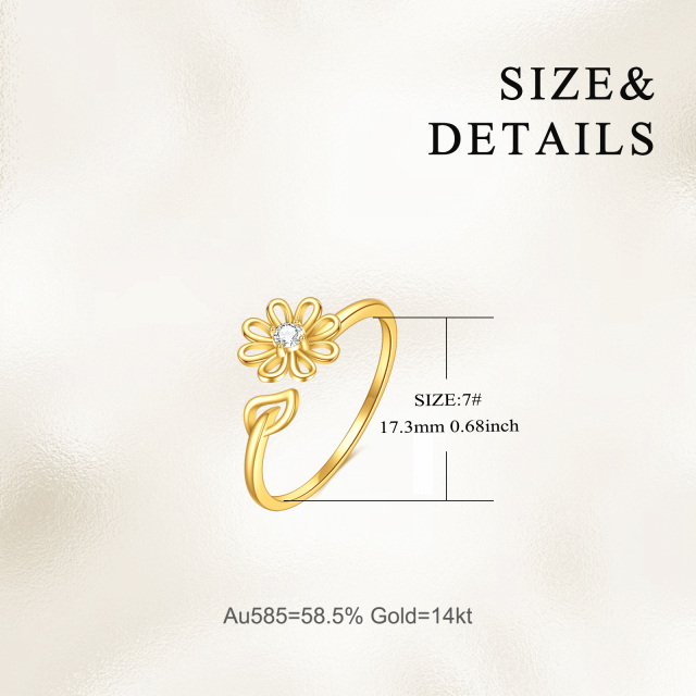 14K Gold Cubic Zirconia Daisy Open Ring-5