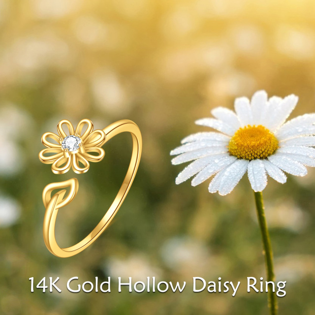 14K Gold kubischer Zirkonia Gänseblümchen offener Ring-2