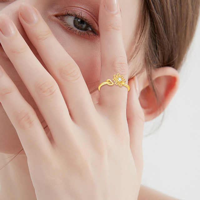 Bague ouverte marguerite en or 14K à zircon cubique-1