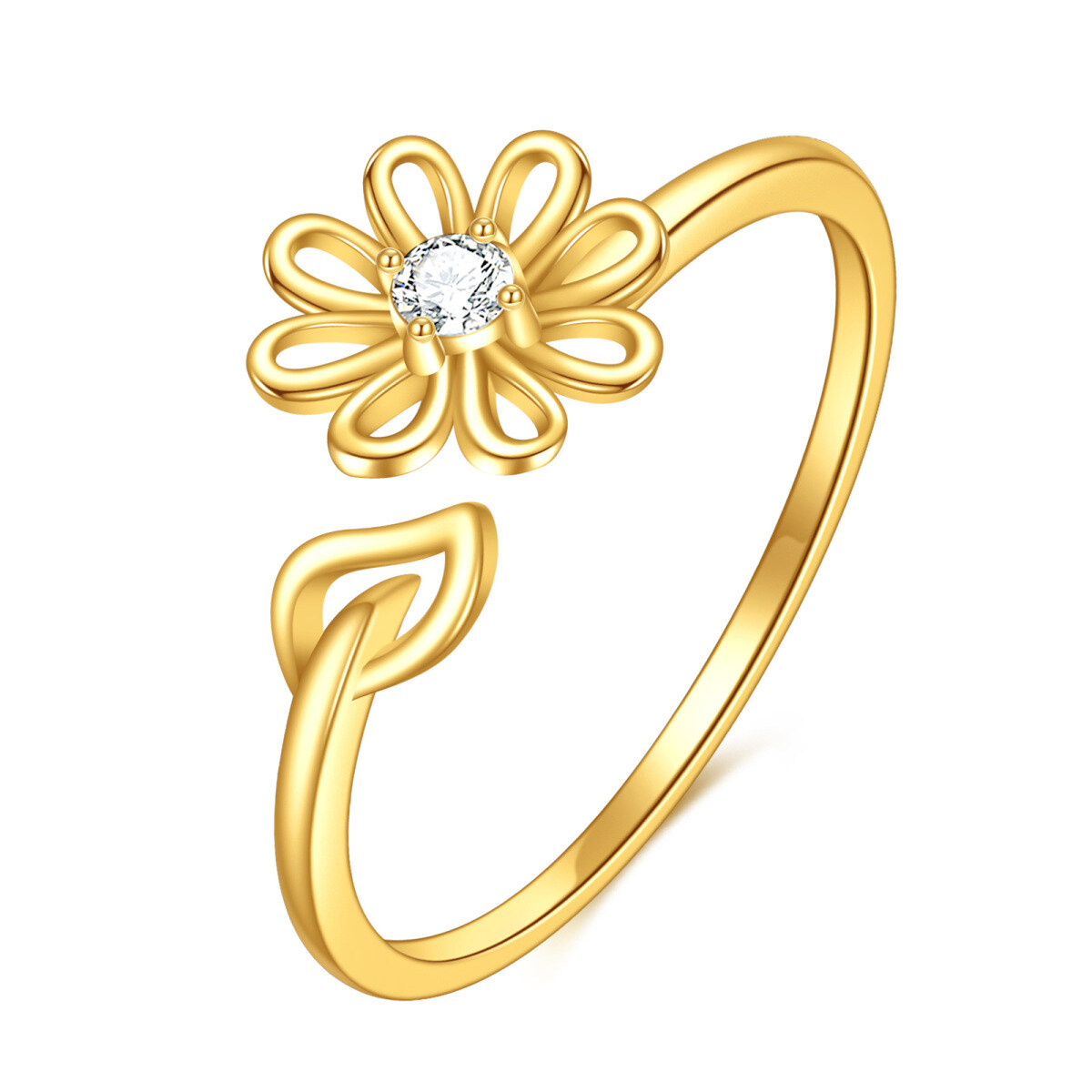 14K Gold kubischer Zirkonia Gänseblümchen offener Ring-1