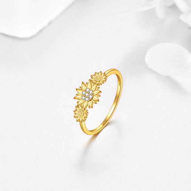 14K Gold Zircon Sunflower Engagement Ring-2
