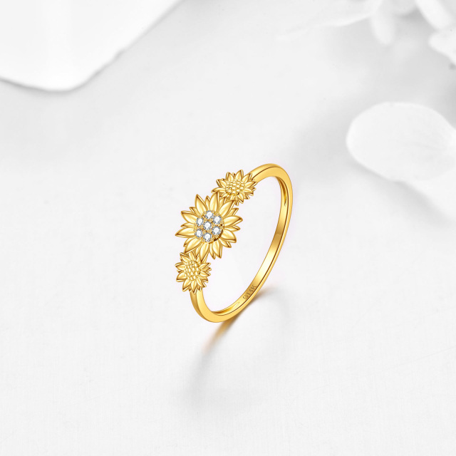 14K Gold Zirkon Sonnenblume Verlobungsring-2