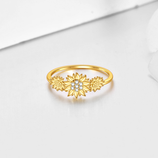 14K Gold Zircon Sunflower Engagement Ring-3