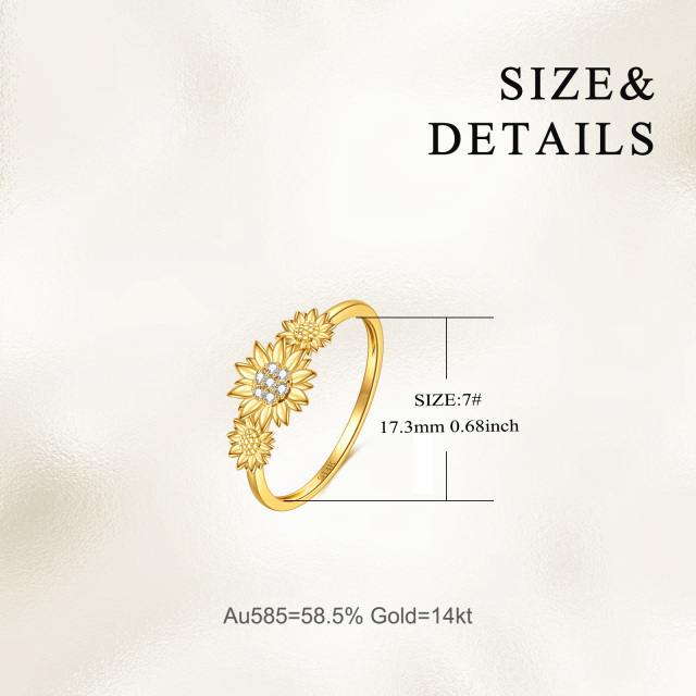 14K Gold Zircon Sunflower Engagement Ring-4