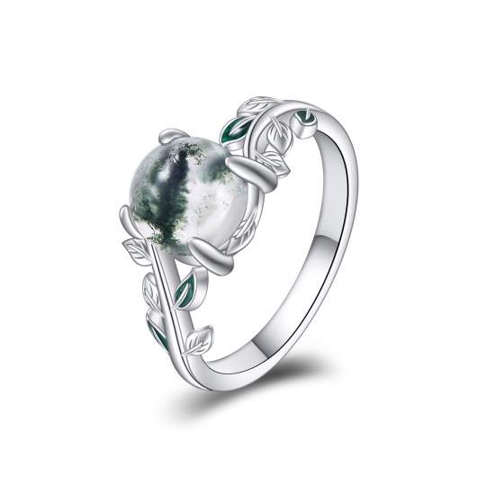 Sterling Silver Moss Agate Leaves Engagement Ring