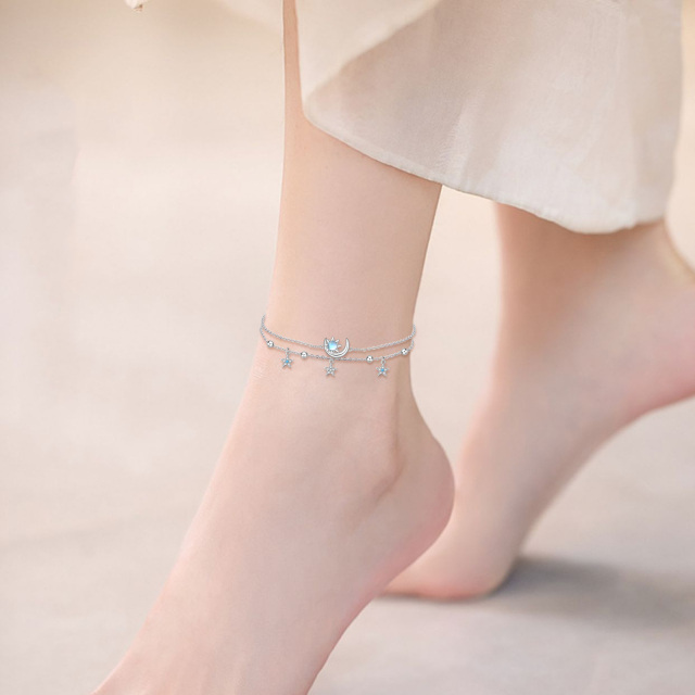 Moonstone Bracelet Anklet for Women 925 Sterling Silver Moon and Star Bracelet Jewelry -4