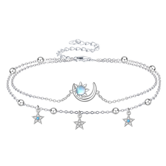 Moonstone Bracelet Anklet for Women 925 Sterling Silver Moon and Star Bracelet Jewelry