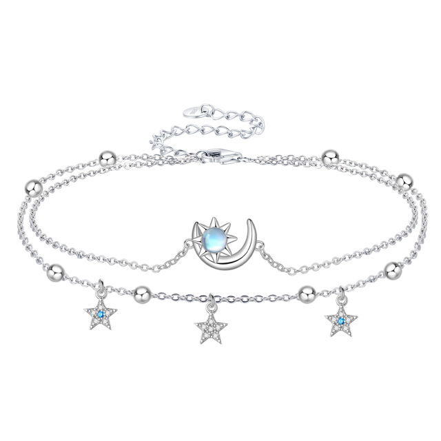 Moonstone Bracelet Anklet for Women 925 Sterling Silver Moon and Star Bracelet Jewelry -0
