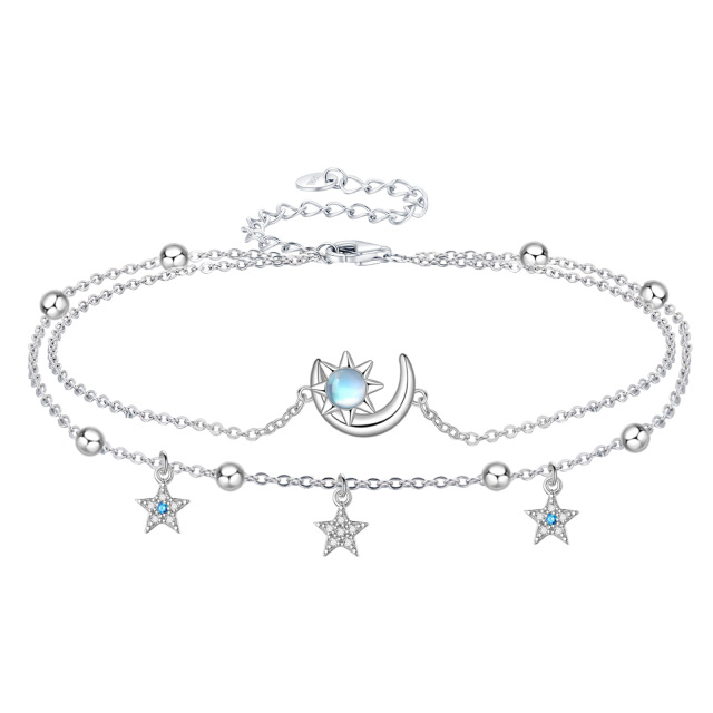 Tobillera con piedra lunar para mujer, pulsera de plata de ley 925 con luna y estrella, joyería-0