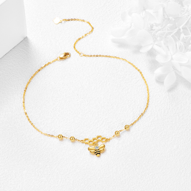9K Gold Zircon Bee Adjustable Single layered Charm Anklet as Gifts-1