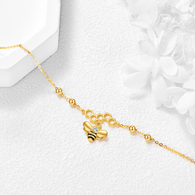 9K Gold Zircon Bee Adjustable Single layered Charm Anklet as Gifts-2