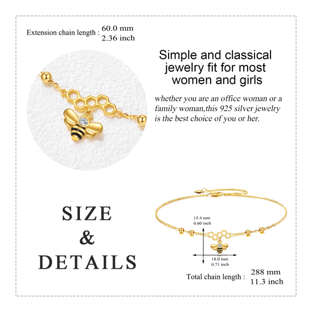 Bracelet de cheville réglable en forme d'abeille en or 9 carats, breloque à une seule couche, en cadeau-4
