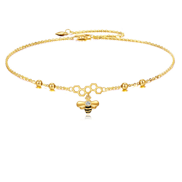 9K Gold Zircon Bee Adjustable Single layered Charm Anklet as Gifts-0