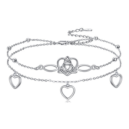 Sterling Silver Celtic Knot & Heart Multi-layered Anklet