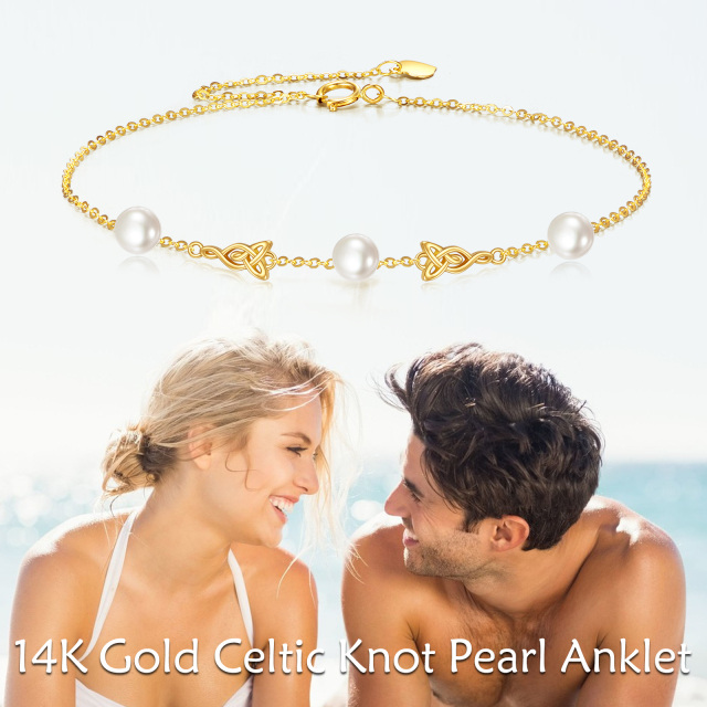 14K Gold Pearl Celtic Knot Single Layer Anklet-3