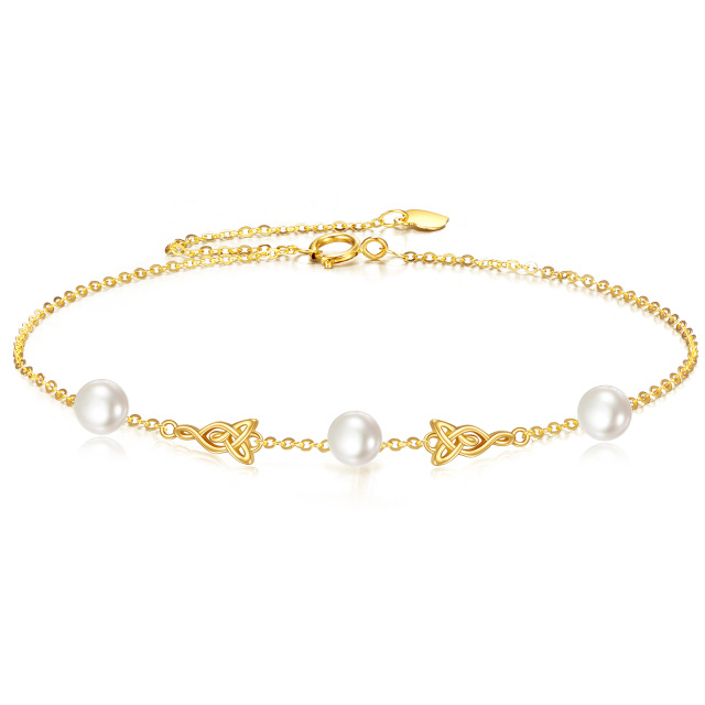 14K Gold Pearl Celtic Knot Single Layer Anklet-1