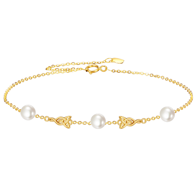 14K Gold Pearl Celtic Knot Single Layer Anklet-4