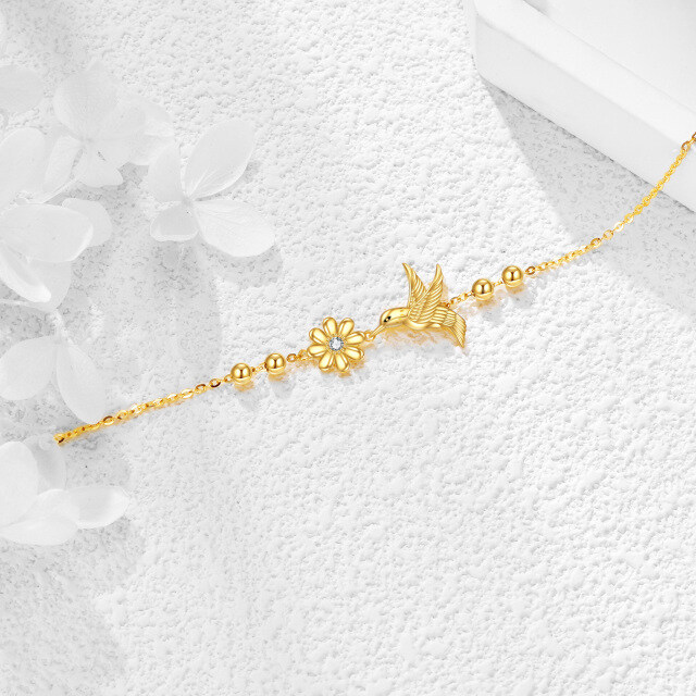 Bracelet en or 9K avec pendentif colibri, marguerite et perles en zircon cubique-3