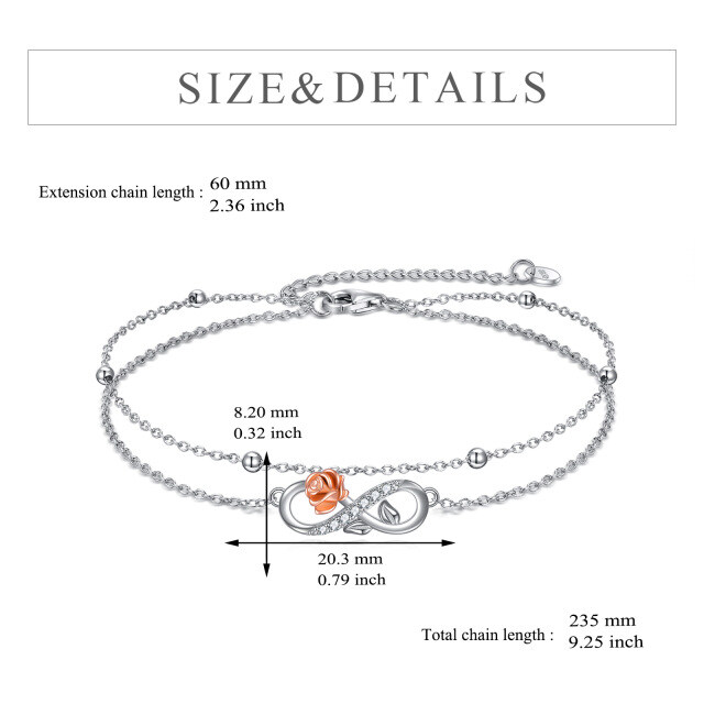 Sterling Silver Two-tone Circular Shaped Cubic Zirconia Rose & Infinity Symbol Layerered Bracelet-5