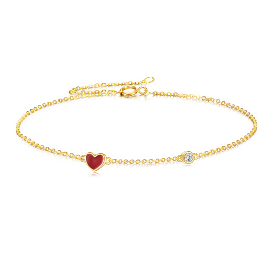 Bracciale con ciondolo a forma di cuore in zirconia cubica circolare in oro giallo 14K