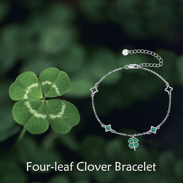 Bracelet en argent sterling avec pendentif cœur et trèfle à quatre feuilles en zircone cub-6